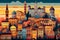 Illustration of a Siena city landscape with buildings. Illustration for your design