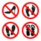 Illustration sign forbidden shoes, one can not walk barefoot in a red circle on a white background