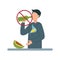 Illustration with a sign prohibiting drinking alcohol with the durian fruit. A man ate durian, drinks alcohol from a