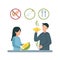 Illustration with signs prohibiting eating durian with gloves without gloves, allowing eating fruit in gloves, cutlery