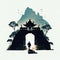 Illustration of a silhouette of a buddhist temple in China generative AI