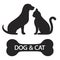 Illustration silhouette of dog and cat with bone and text on white background