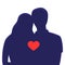 Illustration of a silhouette of a loving married couple on a white background