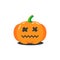 Illustration of a simple animated cartoon funny pumpkin for halloween that seemed to have died
