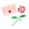 Illustration of a simple red rose and letter