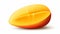 an illustration of a single, impeccably rounded slice of a mango