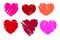 Illustration of six different handwritten hearts