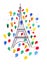 Illustration sketch of the famous symbol of Paris Eiffel Tower, in a spray of fireworks, colored balloons and drops watercolor