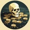 illustration of a skull surrounded by gold coins