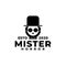 Illustration of a skull wearing a hat and a glasses. mister skull logo. horror logo vector template