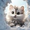 Illustration of a small kitten peeking out of the snow.