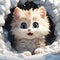 Illustration of a small kitten peeking out of the snow.