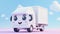 illustration of a small white 3d cartoon truck with a funny face