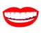 Illustration of smile mouth with perfect white teeth and red lips. Vector isolated elements