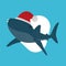 Illustration of Smiling Whale Shark While Closing One Eye and Wearing a Santa Hat Cartoon, Cute Funny Character, Flat Design