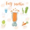 Illustration of smoothie recipe from carrot, celery and apple in a blender. Vector