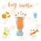Illustration of smoothie recipe from carrot, orange and banana in a blender. Vector