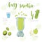 Illustration of smoothie recipe from kiwi, celery and apple in a blender. Vector