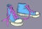 Illustration of sneaker in blue jeans color, graphic shoes sketch