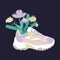 Illustration of sneakers with flowers. Sports shoes Sneakers comfortable shoes for sports for design.