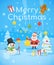 Illustration Snowman Santa Claus Christmas Tree Text Happy Merry