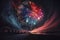 illustration, spectacular image in erupting bright fireworks, ai generative