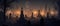 illustration of a spooky graveyard at night, with eerie fog creeping over the tombstones Halloween