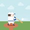 Illustration of sport man try to hit the ball in baseball match.