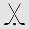 Illustration of sports set - two realistic crossed hockey sticks and puck. Design templates in vector. Closeup isolated