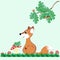 Illustration on a square background - a fox on a clearing - graphics. Animals and plants, fairy tales.
