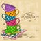 Illustration with stack of tea cups