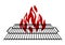 Illustration of steel grill grate with fire. Stylized kitchen and restaurant utensil.