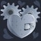 Illustration of a steel mechanized heart with gears.
