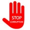 Illustration of stop corruption sign. hand with text