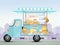 Illustration of street pickup truck selling cheeses