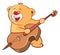 Illustration of a Stuffed Toy Bear Cub Violinist Jazz Bassist. Cartoon Character