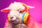 Illustration of a stylish sheep wearing headphones. Ai generated
