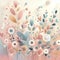 Illustration of stylized flowers in soft pastel hues.