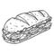 Illustration of submarine sandwich in engraving style. Design element for poster, card, banner, flyer.