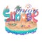 illustration of summer, everyone enjoy in summer beach with modern colorful style