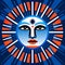 Illustration of the sun with face of Vishnu on a blue background Generative AI