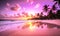 Illustration of sunset on a paradisiacal beach with coconut trees