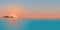 Illustration of sunset at tropical blue sea.