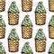 Illustration of sweets. Assorted ice cream. Happy holiday. Seamless pattern.