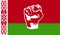Illustration - The symbolic image of the fist and the official flag of Belarus. Symbol of protests in Belarus.