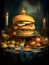 Illustration - a table full of food starring a hamburger