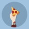 Illustration of tattooed hand holding pizza