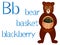 Illustration for teaching children the English alphabet with cartoon bear with basket. The letter B.