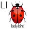 Illustration for teaching children the English alphabet with cartoon ladybird. The letter L.