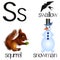 Illustration for teaching children the English alphabet with cartoon. The letter S.